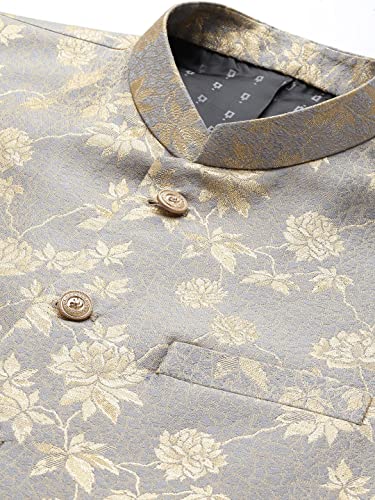 Image of MANQ Men Woven Jaquard Silk Nehru Jacket