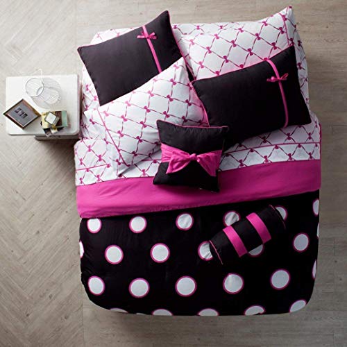 Vcny Home Sophie Polka Dot 10 Piece Bed-In-A-Bag Comforter Set, Full, Black/Pink #TOP2