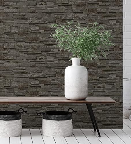 GAULAN 127674 - Papel pintado vinílico lavable imitación muro de piedra pizarra con textura en relieve para pared salón cocina baño comedor - Rollo de 10 m x 0,53 m