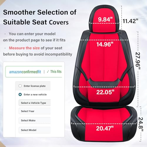Image of Coverado Front Seat Covers, Universal Seat Covers for Cars, Breathable Leather Car Seat Protector, Front Car Seat Covers, Seat Covers Waterproof, Driver Seat Cover Fit for Most Cars, BlackRed