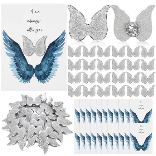 Image of Liliaafar 30 Sets Funeral Favors for Guests Bulk Butterfly /Feather /Wing Lapel Pins Life Favors Memorial Enamel Pins with Cards for Who Loss Loved One