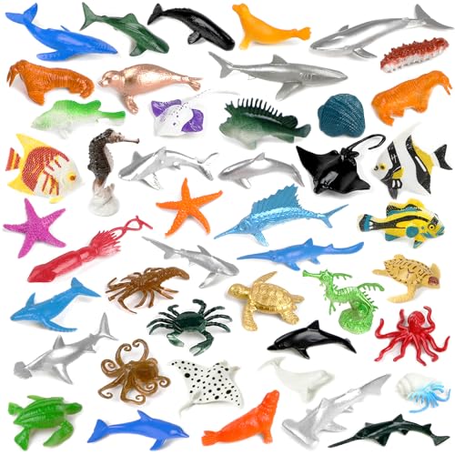 Fxmhehbb 46 Pack Mini Ocean Sea Animals Toys, Assorted Vinyl Plastic Ocean Animal Figures Sea Creatures Toys For Kids Party Favors Educational Toy