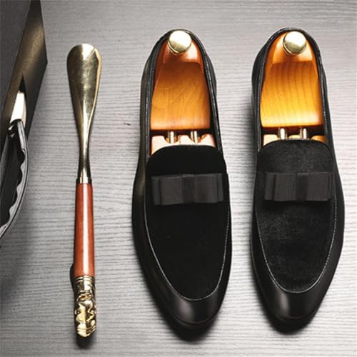 Mens Suede Leather Bowtie Slip On Dress Loafers Retro Two Tone Tuxedo Penny Shoes for Formal Business Dress Wedding2