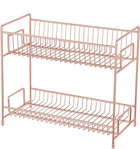 Image of 2 Tier Golden Countertop Organizer for Bathroom Kitchen Rack Organiser with Plastic Marble Look Plastic Tray Cosmetic Storage Shelf (Rose Gold, M)