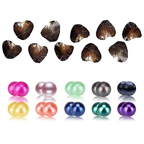 Mbay 10PC Oysters with Love Wish Twin Pearls Round Inside Freshwater Cultured 10 Colors (7-8mm), Valentines Mothers Day Birthday Gifts Pearl Wedding Party (Total 20 Pearls)