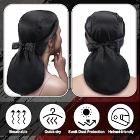 Alternative view of 2 Pcs Do Rag for Women Motorcycle Helmet Liner Skull Cap Helmet Hightail Hair Protector Accessories Durag