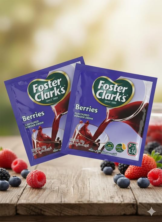 Image of Foster Clark's Berries Flavoured Powder Drink Mix, 20g, Pack of 2 Sachets
