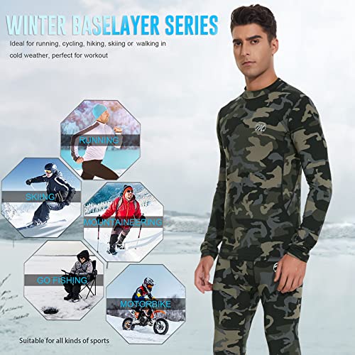 Meethoo Men’s Thermal Underwear Set, Compression Base Layer Sports Long Johns Fleece Lined Winter Gear Running Skiing, Camo, Small #TOP5