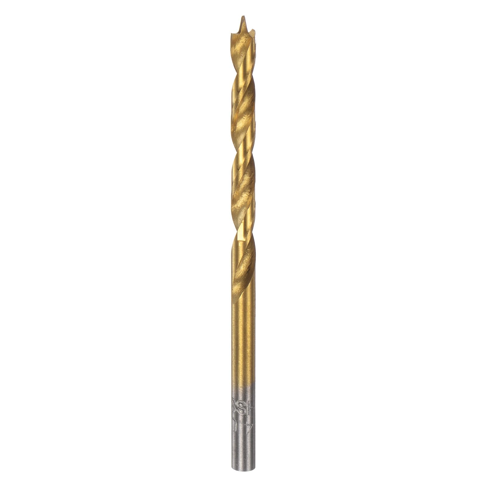 HARFINGTON Brad Point Drill Bit 4mm(5/32") Dia Straight Round Shank Drill Metric Brad Point Spiral Twist Drill Bits for Carpenter Woodworking Plastic Rubber, Golden