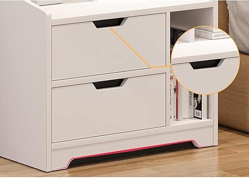 Miniatura 4 de Mesita de noche de 2 cajones con estante de almacenamiento, mesa auxiliar retro, mesita de noche, muebles, soporte de almacenamiento para sala de