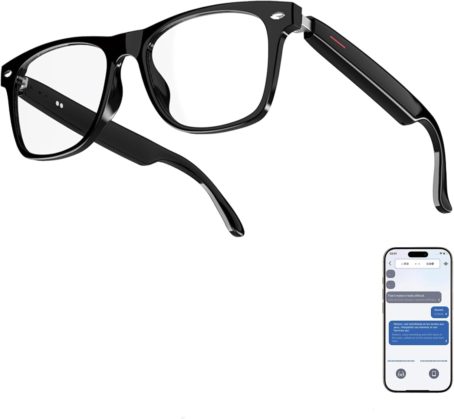 BLESSOURCEAI Smart Glasses, Bluetooth Glasses for Women Men, Translator Device 116 Languages & Accents, Blue Light Filter & Polarized UV Protection Lenses