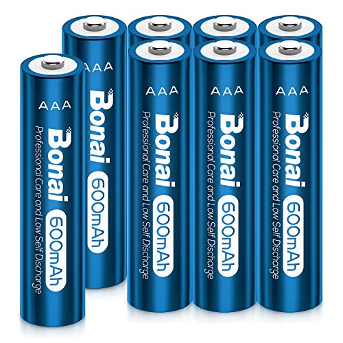 BONAI Pilas AAA Recargables 8 Piezas 600mAh 1.2V NI-MH 2000 Ciclos Precargadas Pilas Recargables AAA para Reemplazo de Baterías de Luces Solares