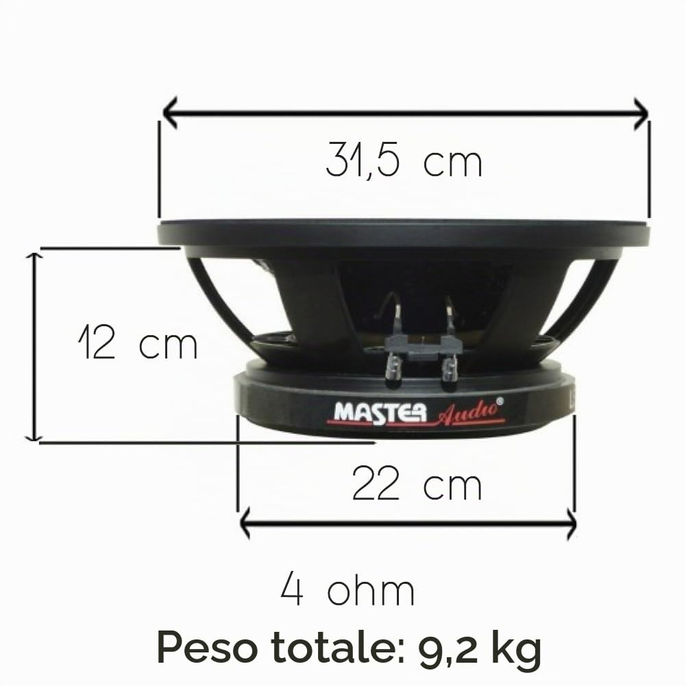 MASTER AUDIO ALTOPARLANTE DIFFUSORE WOOFER LSN12/4 LSN 12/4 DA 30,00 CM 300 MM 12" DA 500 WATT RMS E 1000 WATT MAX CON IMPEDENZA 4 OHM PER CASA HOME SENSIBILITA' 97 DB MAGNETE 9,200 KG