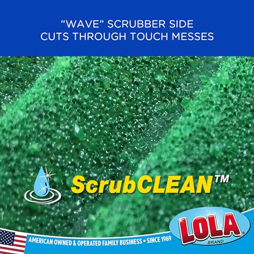 Image of LOLA Heavy Duty Scrub Sponges, 12 Pack, Made in USA, Superior Sponge Lasts up to 4X Longer, Reusable Long Lasting, Next Generation Cleaning