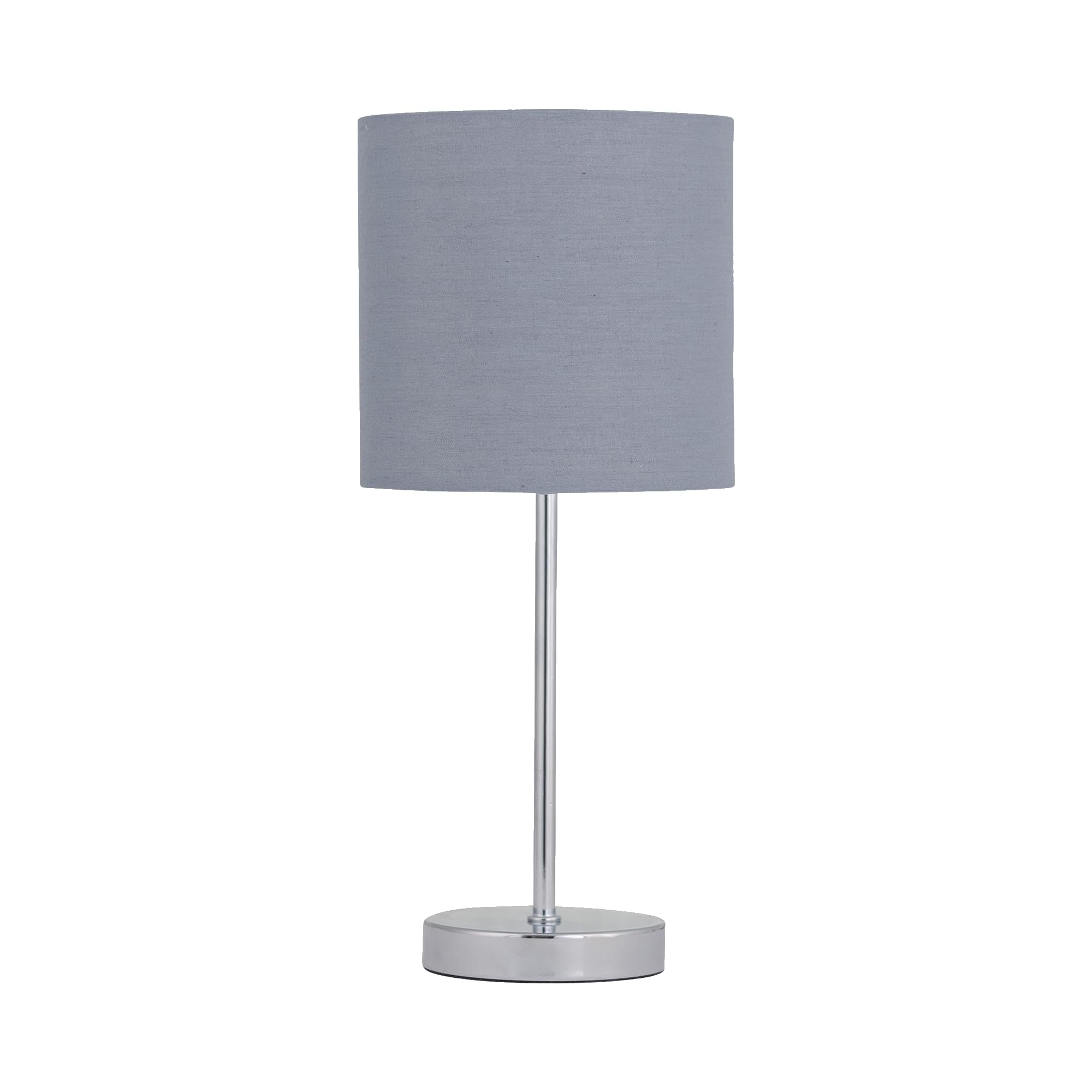 firstchoicelighting Polished Chrome Table Lamp or Bedside Light, Modern Design, Grey Cotton Fabric Shade, Height 35cm, LED Compatible