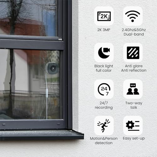 Image of INFIYA 2K Window Cameras for Home Security- 5Ghz & 2.4Ghz WiFi Window Camera, Color Night Vision, Motion & Human Detection, Continuous 24 /7 Recording, Cloud(Optional) & Local Storage, K1 1P