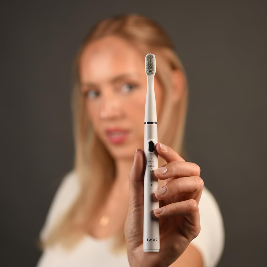 LAMES Schallzahnbürste - ultraleicht & kompakt - bis zu 100 Tage Akkulaufzeit - 3 Putzmodi & Smart-Timer - extra leise - ohne Ladestation: Aufladen mit USB-Kabel - perfekt für Reisen & Zuhause