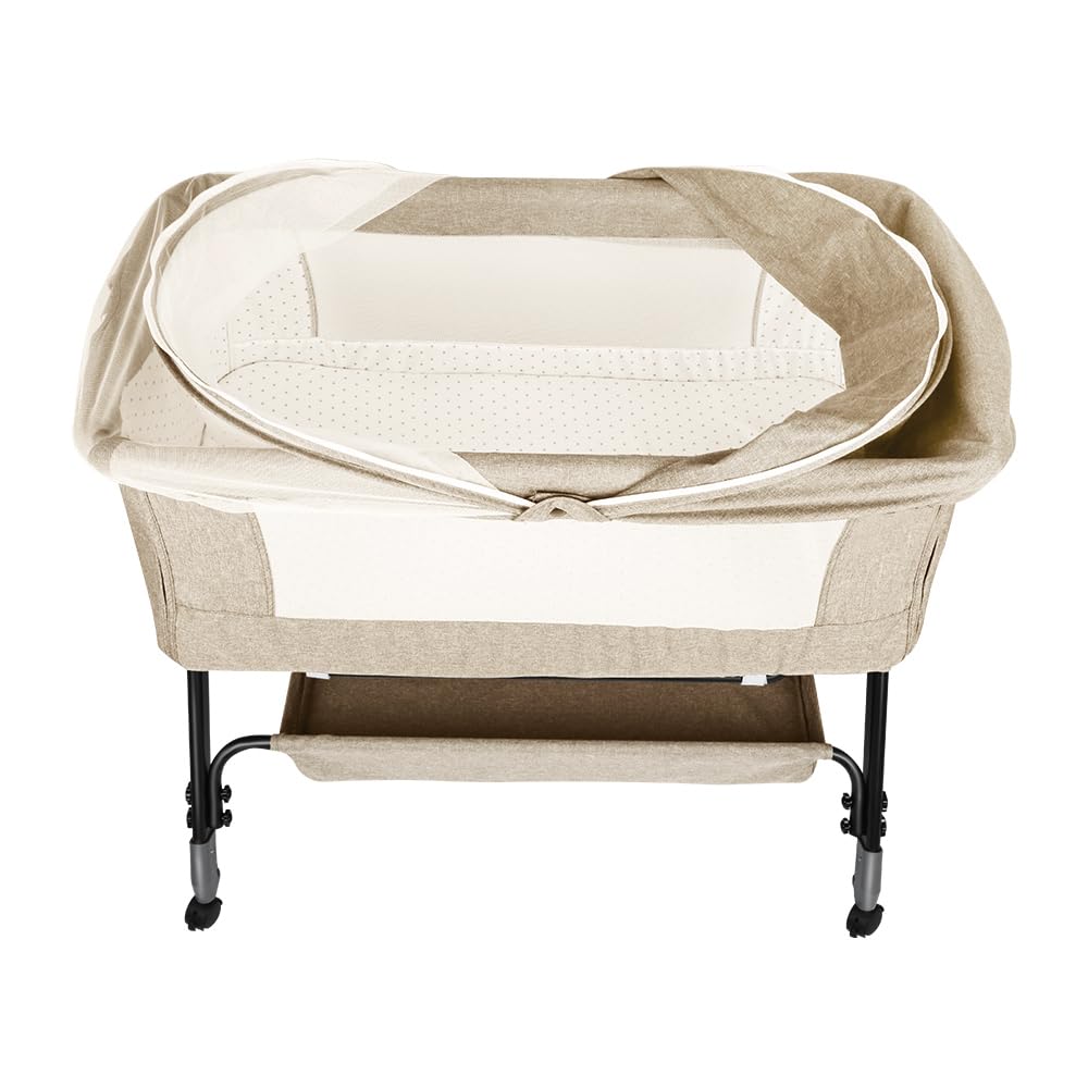HUOLE Cuna para Recién Nacido, Sostenible, Compatible con Diferentes Camas, Altura Ajustable（4 Alturas）, Inclinable, Buena Circulación de Aire, Colchón Incluidos-104 * 52 * 100-110cm-blanquecino