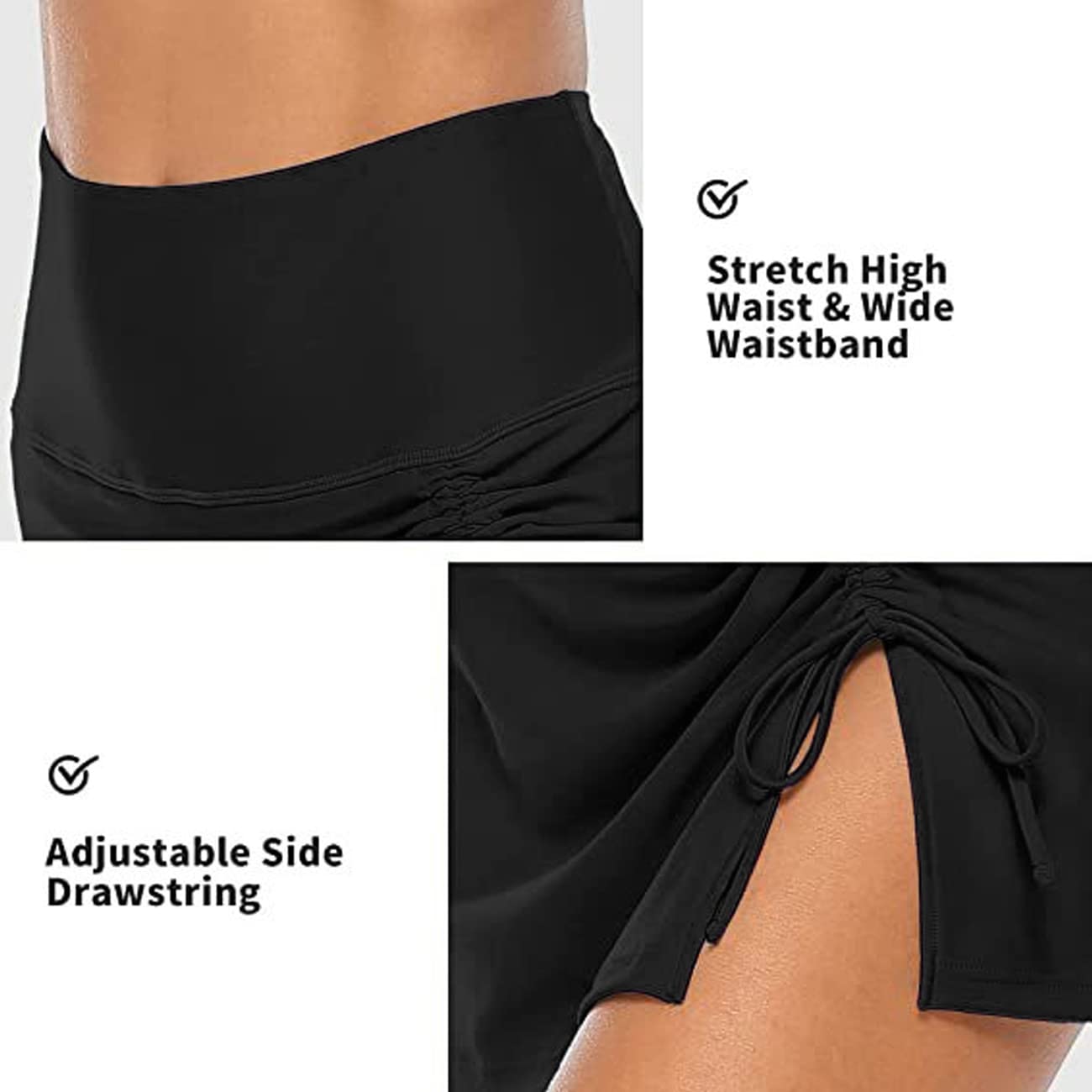Jupe de Bain Femme Ruched Serrage Réglable Bikini Bas de Maillots de Bain Jupette avec Intégré Taille Haute Jupe de Sport Short de Bain Bikini de Plage Vêtements d'Été
