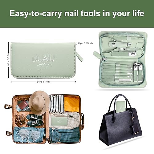 DUAIU Manicure Set,12pcs Nail Clippers Set Professional Nail Kit Stainless Steel Nail Care Tools Pedicure Kit Manicure Set with PU Leather Bag Gift for Men Women - Image 7