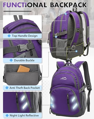 Image of Backpack Bookbag for School College Student Laptop Travel Business with USB Charging Port Laptop Compartment Luggage Straps Anti theft Night Light Reflective (Purple)