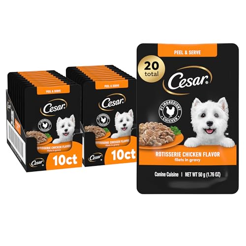 Image of Cesar Filets in Gravy Wet Dog Food Rotisserie Chicken Flavor, Wet Food for Dogs, 1.76 oz. Mini-Pouches, 20 Count