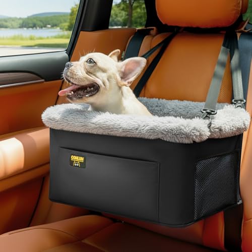 Conlun Seggiolino Auto per Cani Piccola Taglia, Ideale per il Trasporto CaneAuto con Telaio in Acciaio, Comoda Cuccia Cane Auto per Gatti con Cintura, Fino a 9 kg (40x33x22 cm)