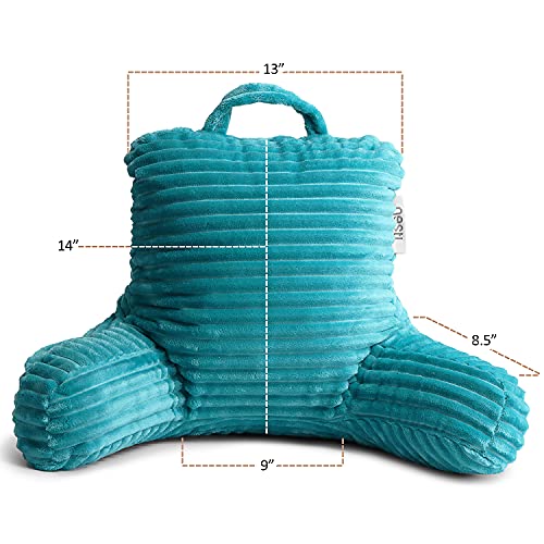 Image of Nestl Teal Reading Pillow with Bed Desk for Laptop and Writing, Luxe Cut Plush Back Pillow for Sitting Up, Back and Arms Adjustable Support for Kids and Teens, Foldable Lap Desk for Bed 19x11 inch