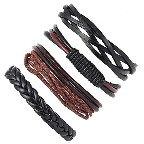4pcs Stylish Strand Bracelet Set in Brown and Black