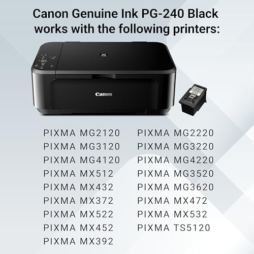 Image of Canon PG-240 Genuine Black Ink Cartridge, Compatible with MG2120 /3120 /4120, MX512 /432 /472 /372 /392 /522 /532 /452, MG2220 /3220 /4220 /3520 /3620, TS5120