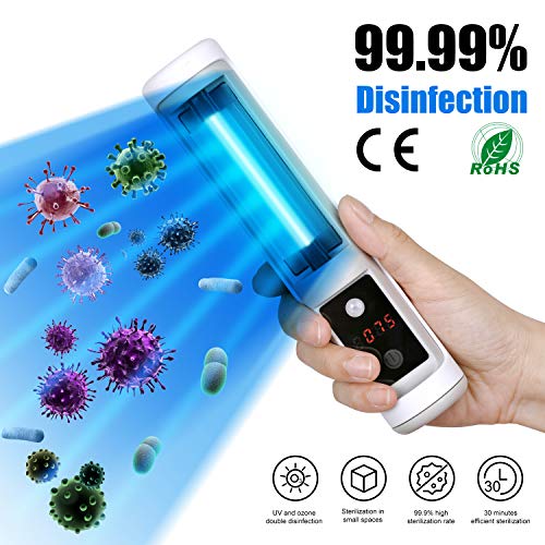 Stérilisateur portable à lumière UV, lampe de désinfection, portable et rechargeable par USB pour le ménage, les voyages, la voiture, l'hôtel (blanc)