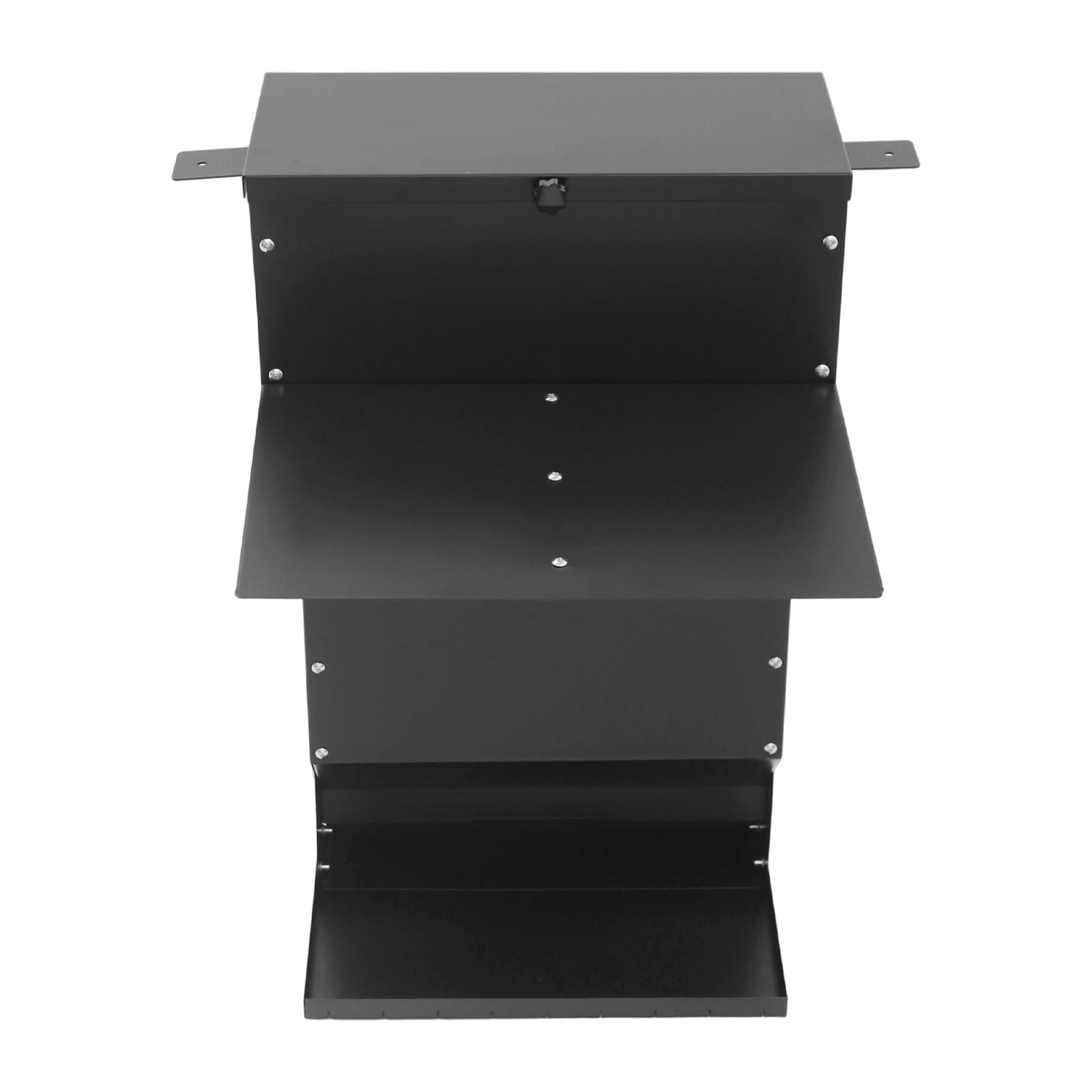 Comedero de ciervos negro, 27 kg, acero al carbono resistente a la lluvia, alimentador automático de ciervos, alimentador automático para aves de corral con tapa, 41 x 26 x 67 cm
