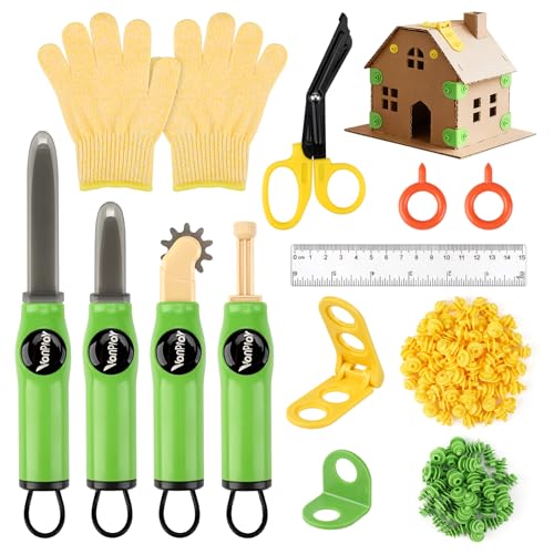 Cardboard Construction Kit Kids Building Kit with Safe Cardboard Cutter Fold Roller Screwdriver for DIY Kids Tool Set Gifts for 5 6 7 8 9 Year Old Boys Girls (158PCS)