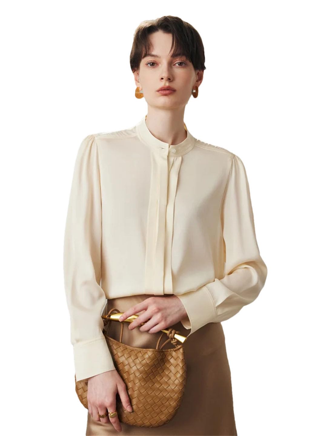 Camisas lisas para mujer, cuello alto, blusas elegantes para oficina