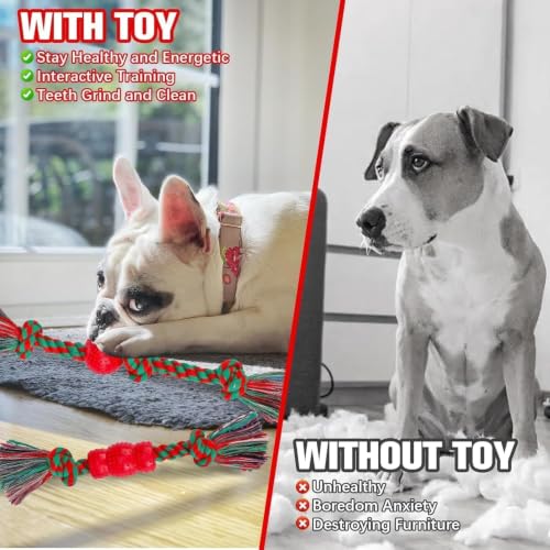  8 Pack Christmas Dog Cotton Rope & Rubber Chew Toys - image 5
