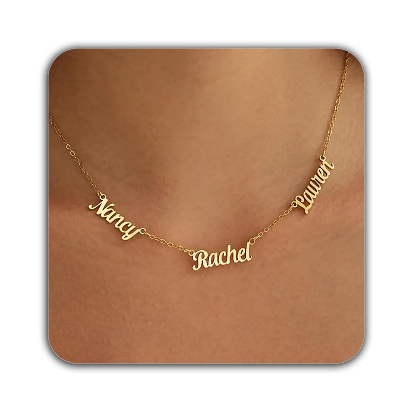 Elemtansy Mothers Day Custom Name Necklace for Women Multiple Name Personalized 18K Gold Plated Handmade Family Necklace Customized Jewelry Birthday Gift for Mom (3 Names)