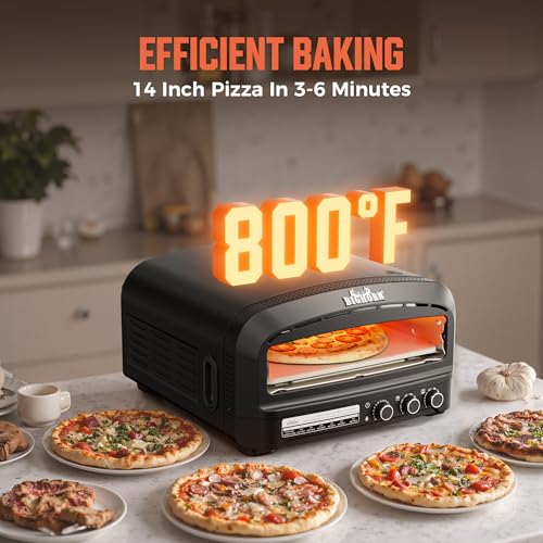 Image of BIG HORN OUTDOORS Pizza Oven Indoor, 14 inch Electric Countertop Pizza Oven with 6 Modes, Heats up to 800F Pizza Maker, Flip-Up Design Pizza Cooker for Home Kitchen, Restaurants, Parties