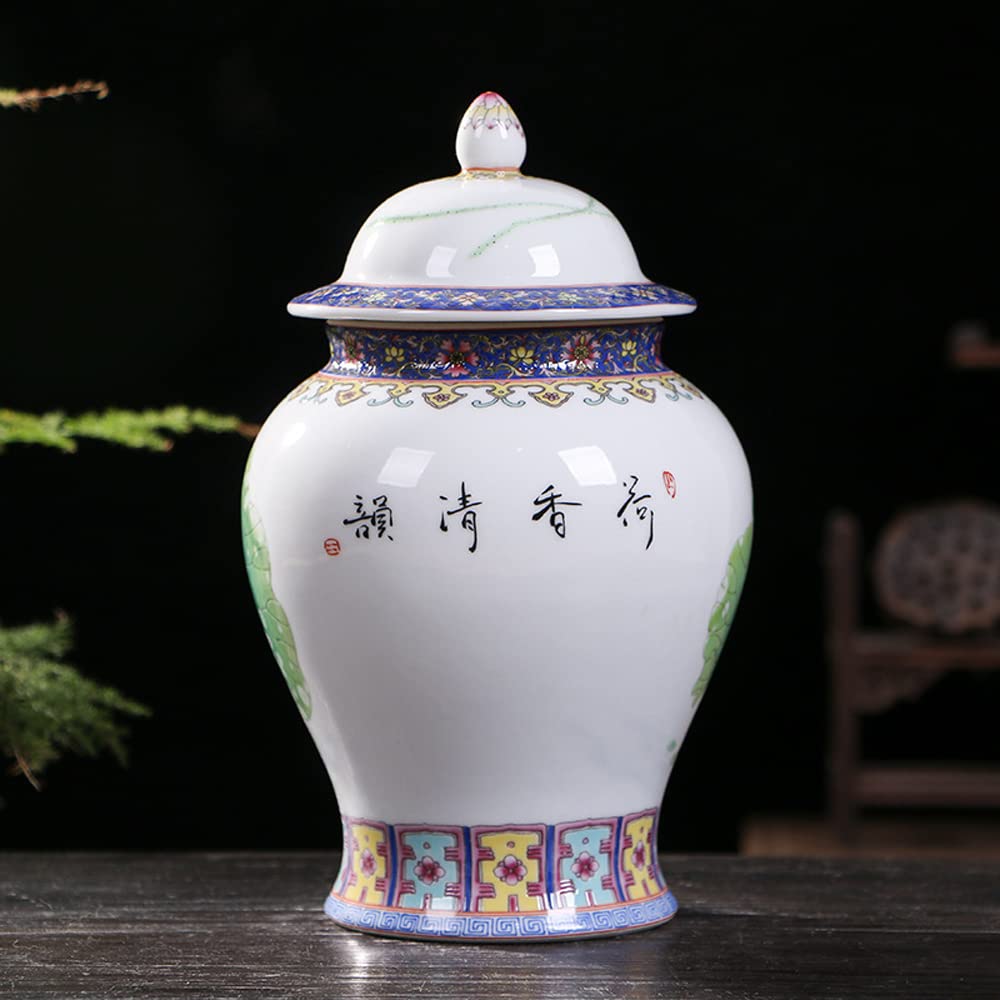 Ceramiczny garnek do imbiru z pokrywką do dekoracji domu, tradycyjny chiński naczynie świątynne z motywami kwiatów i ptaków, ręcznie wykonany wazon porcelanowy z Jin(A)