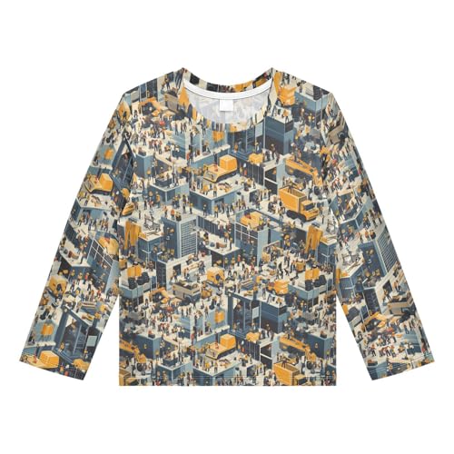 Boys Rash Guard Long Sleeve Quick Dry Camping T-Shirt for Baby/Toddler UPF 50+ Protection 7-8T Construction Scene Build Tall Buildings Bulldozer