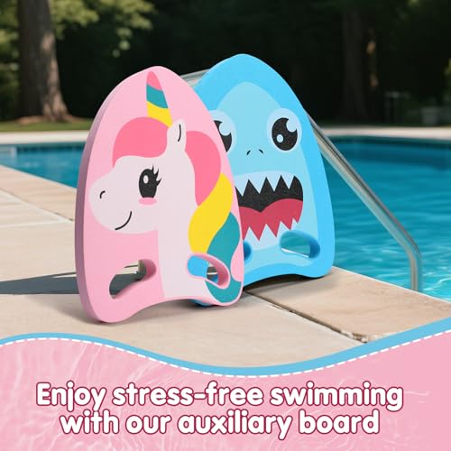 2pcs Cute Swimming Aid Kickboard - Swim Training Auxiliary Board, with Handrail Holes, for Beginners Children Practising Summer Pool Party, Shark Unicorn - Thumbnail 7
