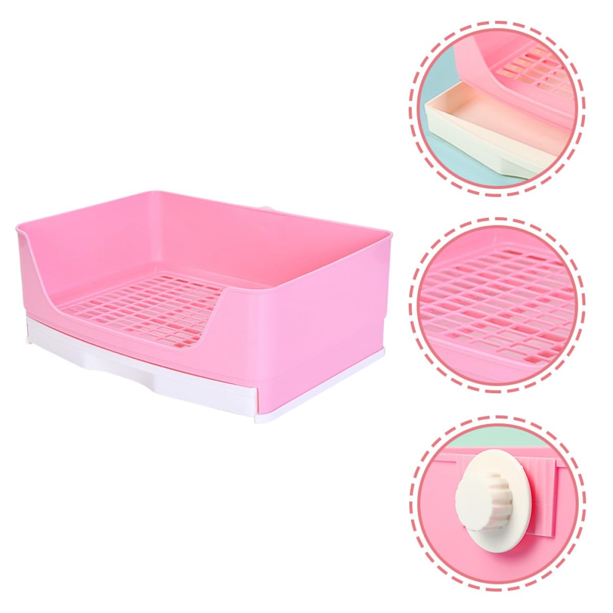SOLUSTRE Vasino per Coniglio Nano in Plastico Base Filtrante e Controllo Odori, Lettiera Rosa per Esterni e Soggiorni, Toilette Pratica per Piccoli Animali