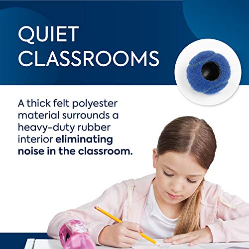 Image of Bouncyband Fuzzy Feet School Chair Glides, Blue, Pack of 48 - Works with Most School Chairs with a Leg Base up to 1.25 inch Diameter - School Chair Feet Covers for Quiet Classrooms and Floor Protection