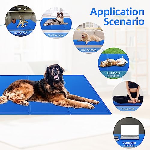 vsshe Haustier Kühlmatte Groß,120 x 70 cm Dog Cooling Mat Kühlmatte für Hund und Katzen XXL Selbstkuhlend Kühldecke Hundebett Ungiftiges Gel Kühldecke Hält Haustiere im Heißen Sommer Kühl Blau