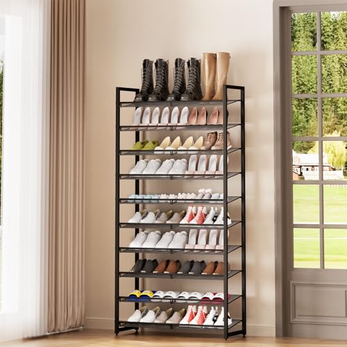 Image of Shoe Rack, 10-Tier Metal Shoe Organizer, Tall Shoe Rack for Closet,entryway,Garage, with Adjustable Flat or Angled Shelves, 42-50 Pairs,Shoes that can accommodate The Whole Family.