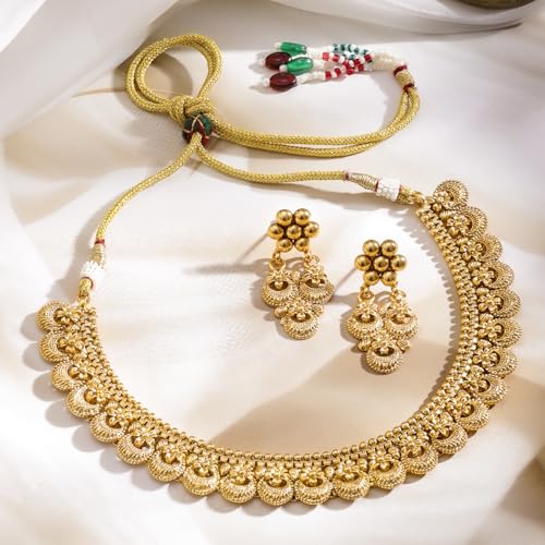 Image of Rubans Gold Plated Royal Necklace Set for Women Stylish