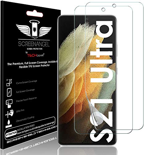 TECHGEAR [2 Pack Screen Protector fits Samsung Galaxy S21 Ultra [Screen Angel Edition] [In-Display Fingerprint Support][Case Friendly] [Bubble Free] [FULL Screen Coverage] HD Clear Flexible TPU Film