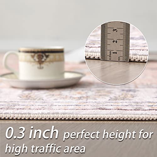 Brichoee Vintage Washable Area Rug 4X6 Blush Low-Pile Indoor Floral Print Carpet Non Slip Printed Persian Boho Rug For Living Room #TOP4