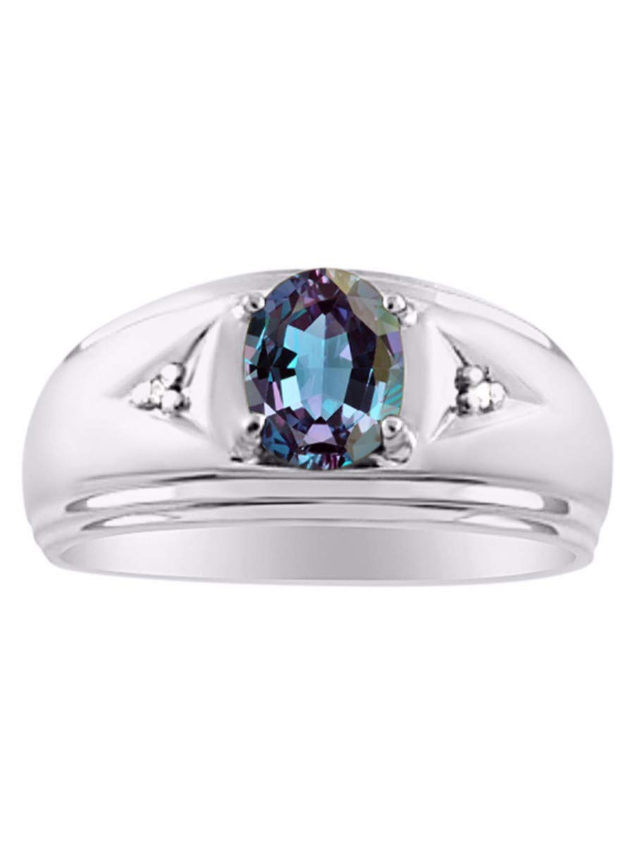 Rylos Men's Rings Classic Design 8X6MM Oval Gemstone &amp; Sparkling Diamond Ring - Color Stone Birthstone Rings for Men, Sterling Silver Rings in Sizes 8-13. Elevate Your Style with Timeless Elegance!