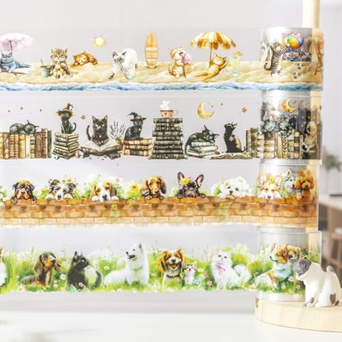 Image of PET Tape Set for Junk Journal,6 Rolls Cute Cat Tape Stickers,Clear Pet Dog Stickers for Scrapbooking,Journaling,Planner,DIY Arts Crafts,Notebook,Phone Case,Cups(Pet Time)
