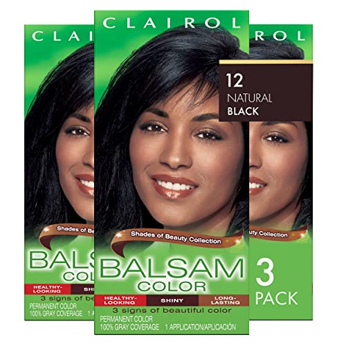 Image of Clairol Balsam Permanent Hair Dye, 12 Natural Black Hair Color, Pack of 3